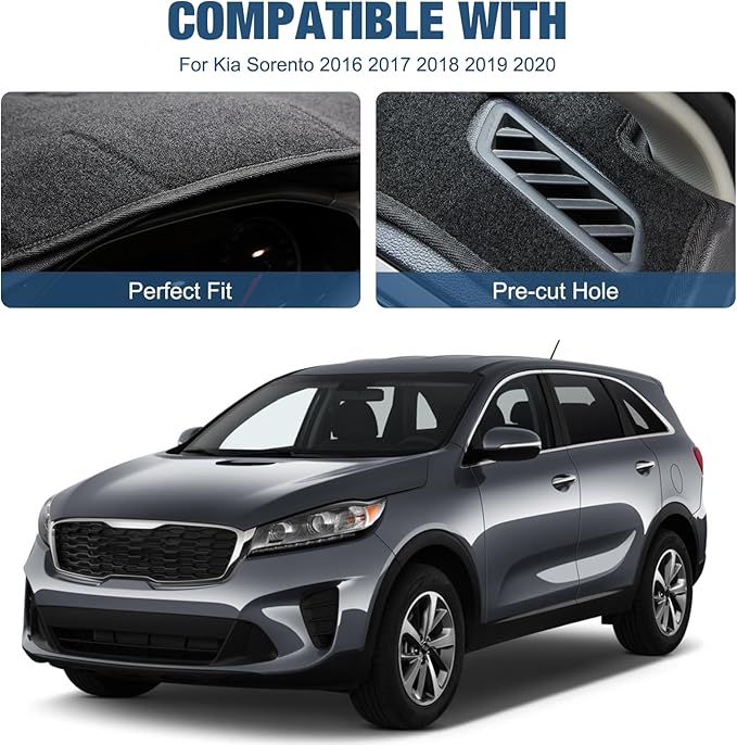 Dashboard Dash Cover Mat Carpet Compatible with 2016-2019 2020 Kia Sorento