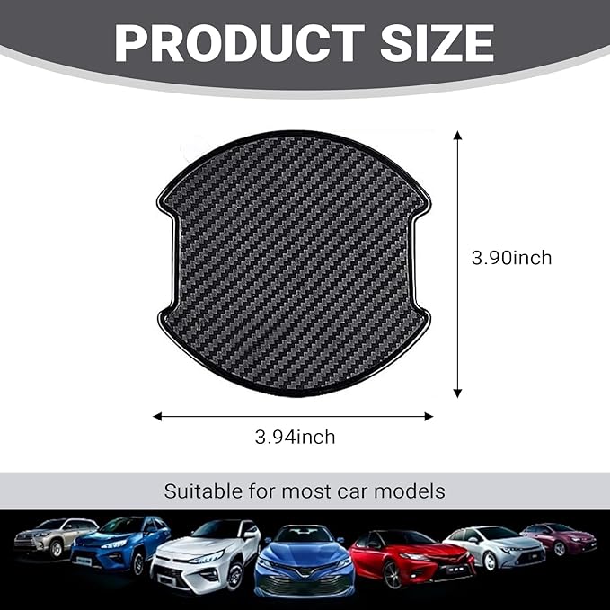 4 PCS Car Door Handle Scratch Protector, 3D Carbon Fiber Car Door Bowl Sticker, 3.9" x 3.9" Cup Protection Guard Stickers, Automotive Paint Modification Accessories (Black #Large)
