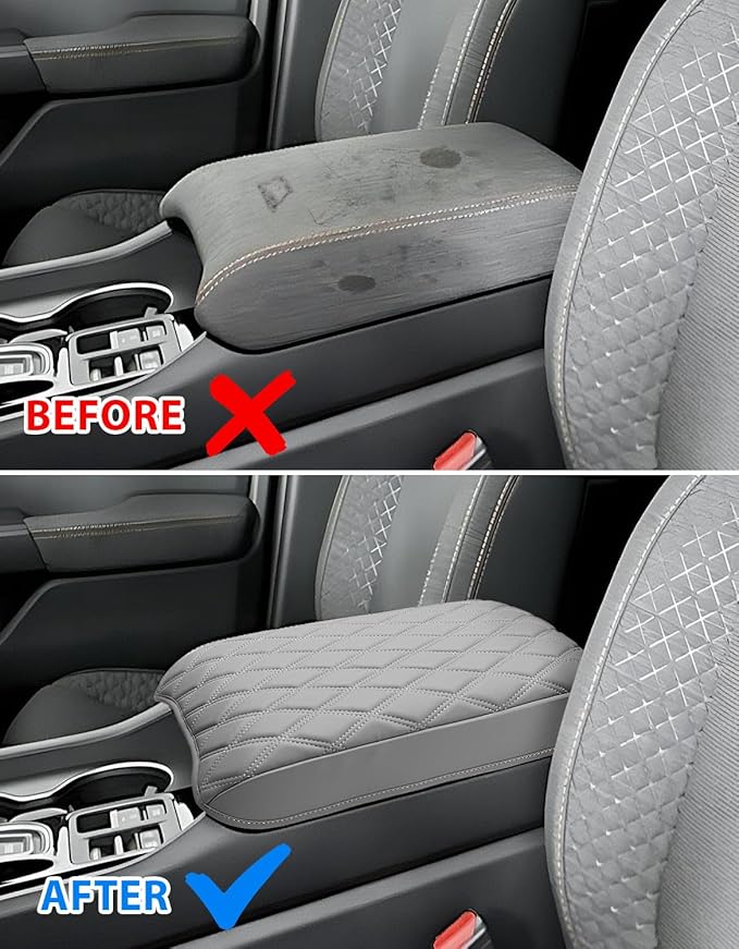 Center Console Cover for Honda Passport 2024-2026, Pilot 2023-2025, Ridgeline 2024 2025, Auto Armrest Lid Cushion Console Protector with Storage Pocket, Vinyl Leather, Gray