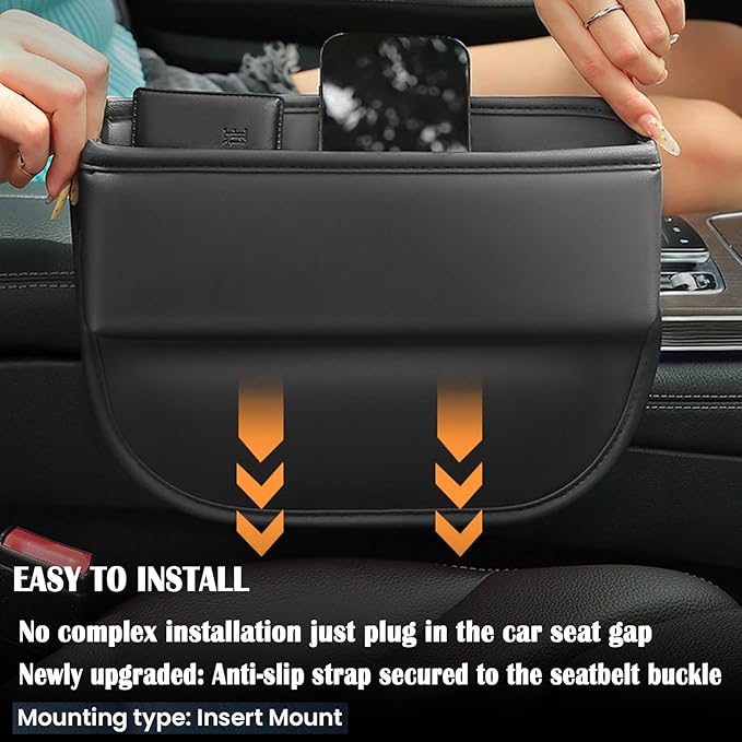 2 Pack Universal Fit Premium Leather Car Seat Gap Filler Organizer, Center Console Organizer for Car SUV Truck (Black，2 Pack)
