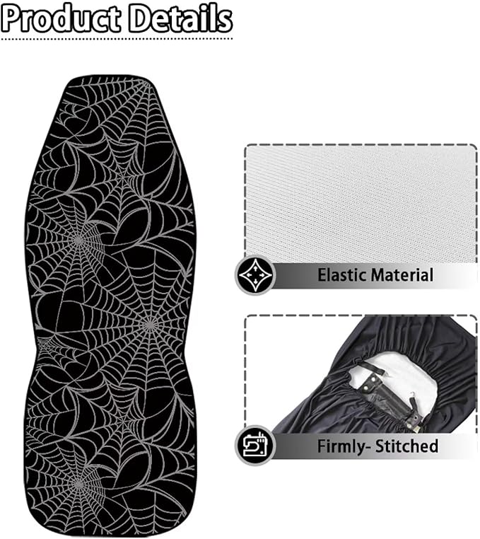 ELEQIN Cobweb Front Car Seat Covers 2pcs, Gothic Automotive Seat Covers Car Accessories Universal Size Fit for Most Cars,SUVs&Trucks&Vans