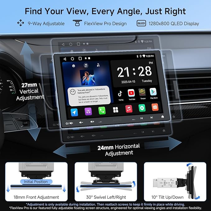 ATOTOZONE A5L 10inch Adaptive Double DIN & Single DIN Car Stereo, Floating Screen Android Radio, Wireless CarPlay&Android Auto, WiFi/USB/Bluetooth, MirrorLink, 24B EQ DSP, AI Chat, GPS Track, 2G+32G