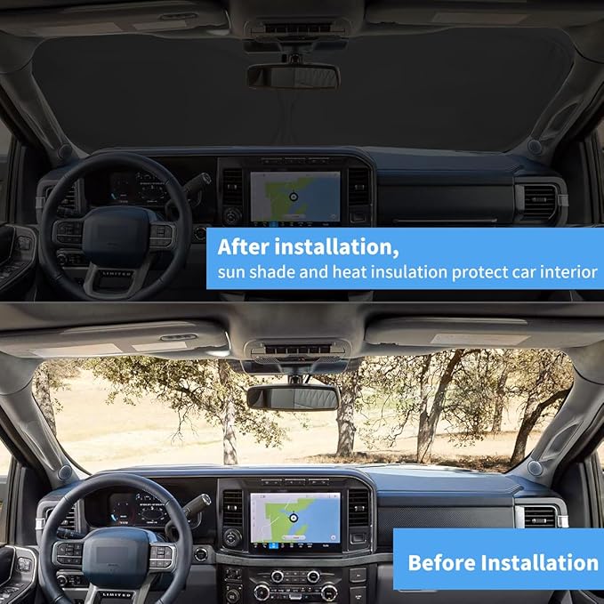 Windshield Sun Shade Fit 2026 2025 2024 2023 2022 Ford Maverick Hybrid, XL, XLT, Lariat Foldable Front Window Sunshade Accessories Truck Pickup Sun Visor UV Protector Heat Shield Window Cover