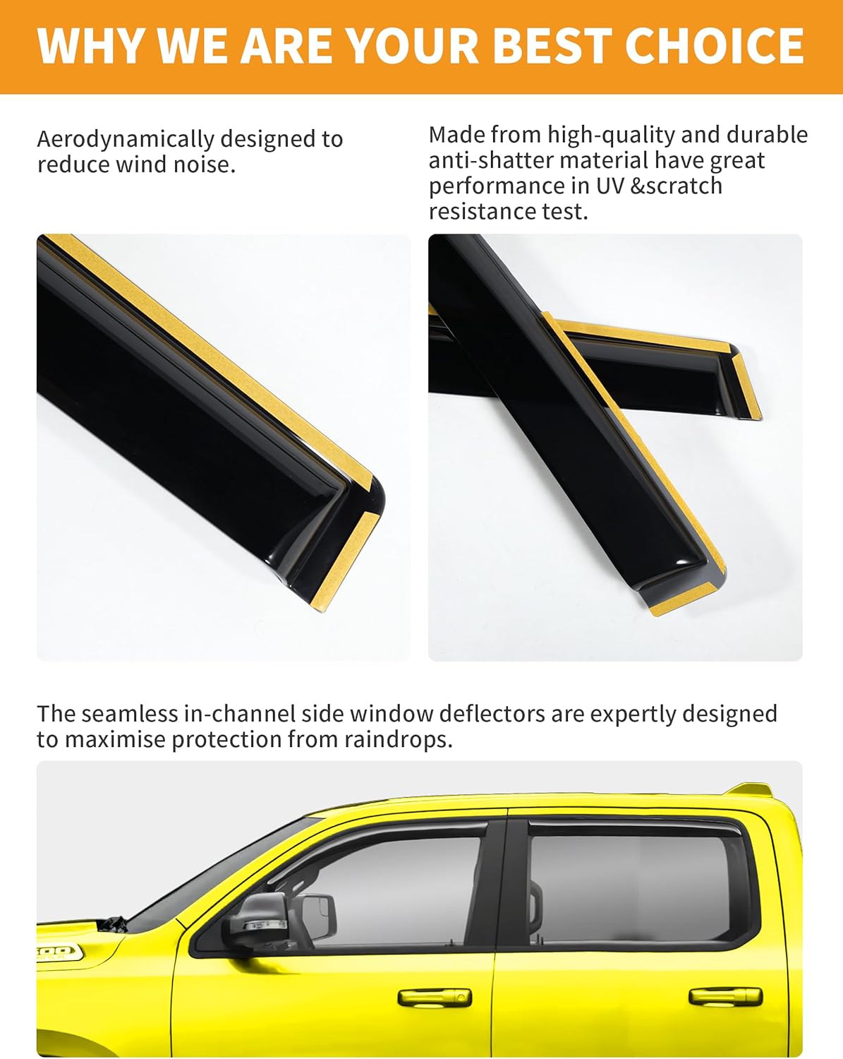 in-Channel Window Rain Guards Fit for Truck Chevy Silverado/GMC Sierra 2500HD/3500HD 2020-2025 Crew Cab, Extra Durable Window Deflectors Vent Visors Shades Exterior Car Accessories