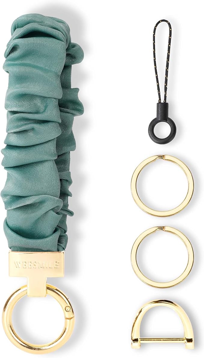 WEESMILE Keychain Wristlet, Stretchy Key Chain for Car Keys with D ring, Cute Scrunchie Wrist Bracelet for Women Men