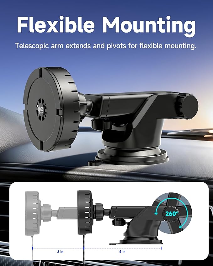 Qylastic Qi2.2 Certified 25W for MagSafe Car Charger & Holder with Air-Cooling Tech, Magnetic Wireless Charger Mount for iPhone 17/16/15/14/13/12, Fits Samsung Galaxy S25