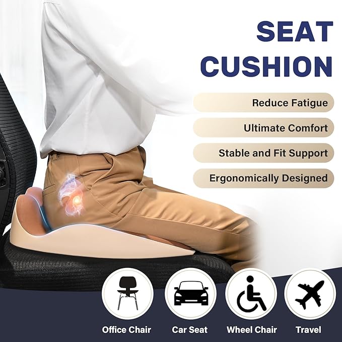 Coverado Car Seat Cushion with Memory Foam, Ergonomic Driving Seat Cushion for Sciatica, Tailbone, Back Pain Relief, Premium Non-Slip Washable Cushion for Car, Driver, Office, Wheelchair