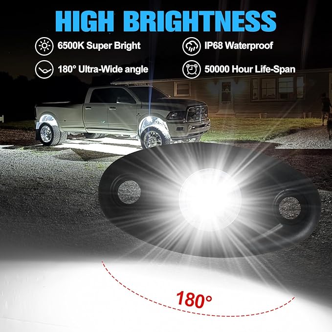 24pods White Rock Lights Dc 12v-80v 6000k Aluminum Alloy Pure White Led Rock Lights with Switch Wiring Harness Kit Ip68 Waterproof for Trucks Pickup Offroad Car SUV Utv ATV Rv Fends Underglow Lights