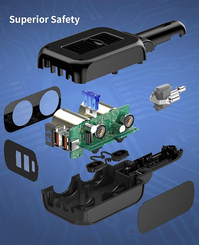 SUPERONE 180W Cigarette Lighter Splitter with 20W PD, 2-Socket Cigarette Lighter Adapter, Fast USB C Car Charger with Type-C 20W PD & QC 3.0 for Dash Cam, GPS, iPad/Laptop/iPhone 17/16/15/14/Samsung