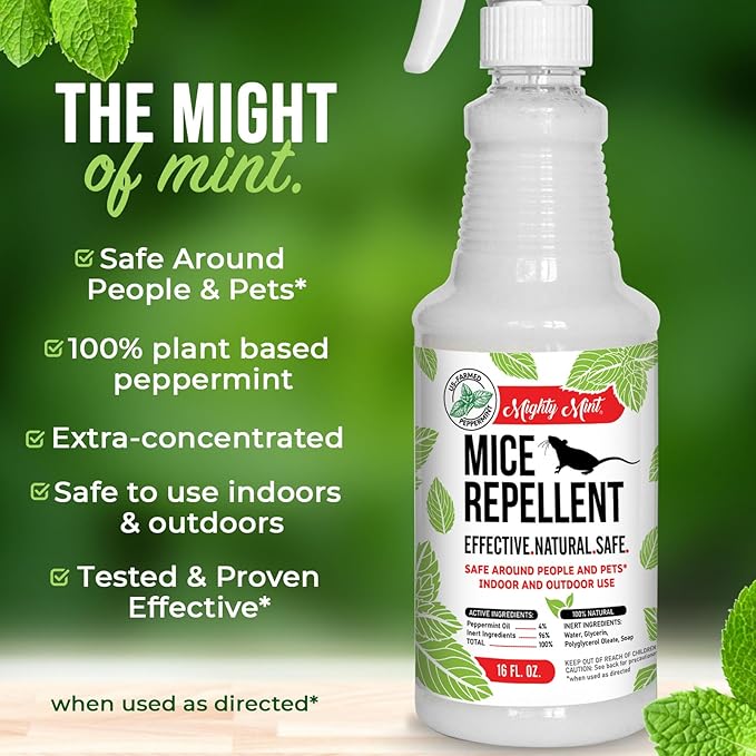 Mighty Mint Peppermint Oil Mouse Repellent Spray – Natural Indoor & Outdoor Control for Mice and Rodents – Plant-Based, Extra-Strong Formula - 16 oz (Pack of 2)