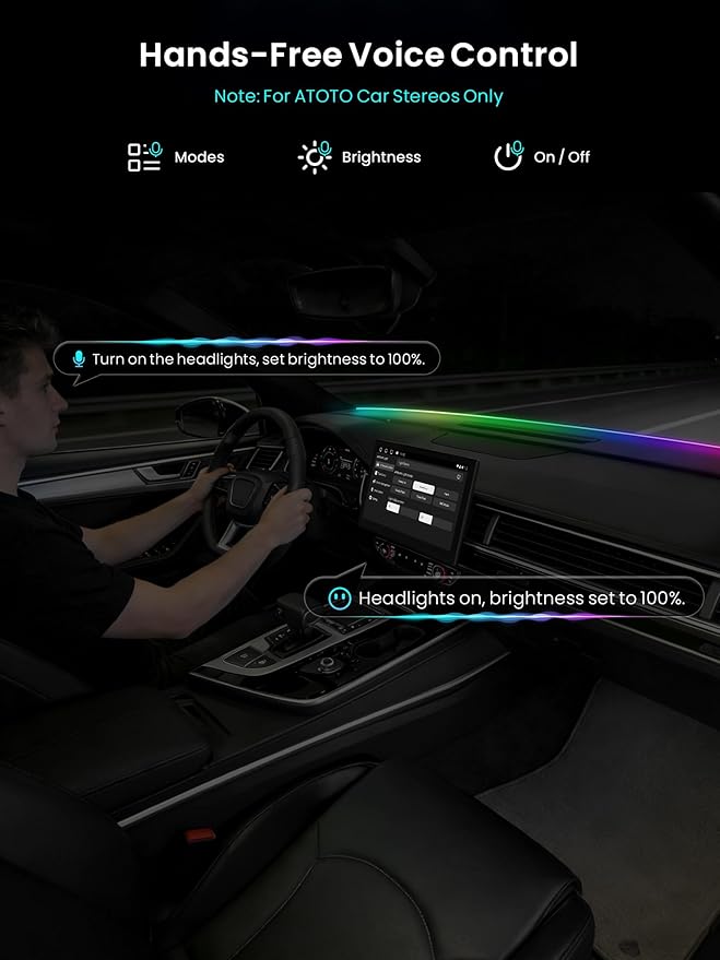 Car LED Lights Interior, 16M Colors APP & CarPlay Control, Music Sync, Auto-On/Off，Voltage Protection, Brightness Dimmer 12V DC LED Strip Lights for Car, Truck, SUV (Colorful 4.9ft)