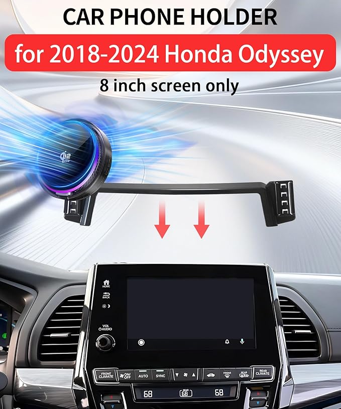 Qi2.2 25W Magnetic Car Mount Charger for 2018-2024 Honda Odyssey Accessories, for Fast Charging Cell Phone Holder 8 Inch Screen Fixed Clip with Cooling Fan＆54W Fast Adapter