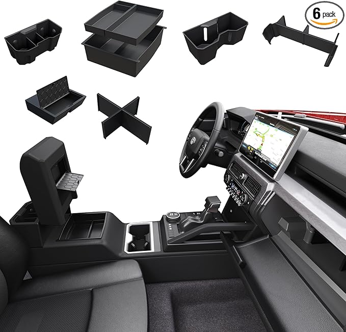 ELECFRESH 6PCS Center Console Organizer Tray for 2026 2025 2024 Toyota Tacoma Accessories, Armrest Hidden Storage Box, Rear and Console Cup Holder Glove and Armrest Storage Box with Insert Divider