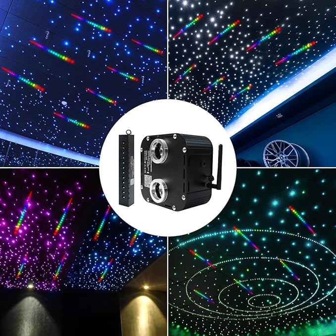 AZIMOM Updated Dual Color 50W Twinkle Fiber Optic Starlight Kits 2000pcs*0.03in*16.4ft, RGB Meteor Shooting Star, Sound Activated APP/Remote Control Theater Ceiling Home Shop Car Lobby Roof Decor