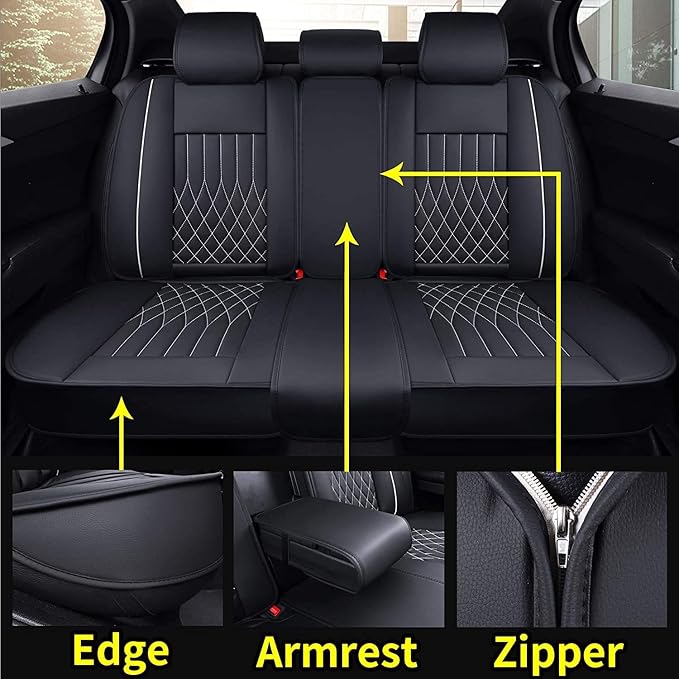 Aierxuan Car Seat Covers Full Set Universal Fit for Honda Civic Accord CRV, Toyota Camry Prius Rav4, Kia, Lexus, Nissan, Mazda, Jeep Cherokee and Most Cars, with Waterproof Leather (Black and White)