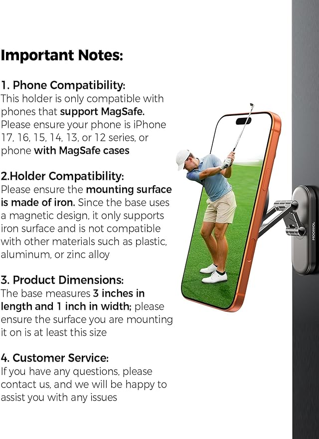 JOYROOM Upgraded Magnetic Golf Cart Phone Holder, [Tri-fold+All Metal] Magsafe Phone Holder Compatible with MagSafe iPhone 17 16 15 14 13 12 Fits EZGO Club Car Yamaha Icon Golf Cart Accessories Gifts