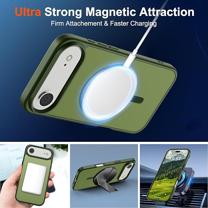 SUPFINE Magnetic for iPhone Air Case (Compatible with MagSafe)(Military Grade Drop Protection) Slim Translucent Matte Shockproof with Anti-Fingerprint Phone Cover for 17 Air,Cangling Green