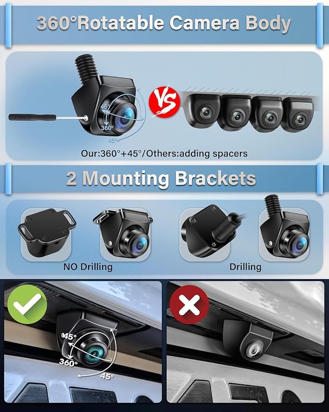Backup Camera【 Switchable Button】 Support AHD 1080P/720P/CVBS/PAL, 170° Wide Angle, Super Clear Night Vision, IP69 Waterproof Reverse Camera, Front/Side/Rear View Camera for Cars/Trucks/SUVs/Vans