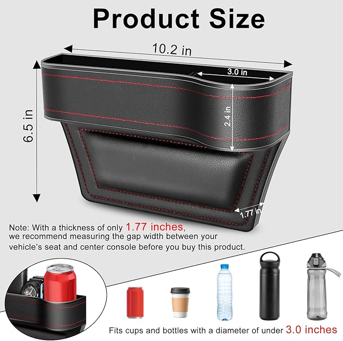 Car Seat Gap Filler, 2 Pack Car Seat Organizer with Cup Holder, Car Seat Gap Filler Organizer with 2 Seat Back Hooks for Phones, Keys, Cards, Canned Drinks, Ideal for Car storage Box