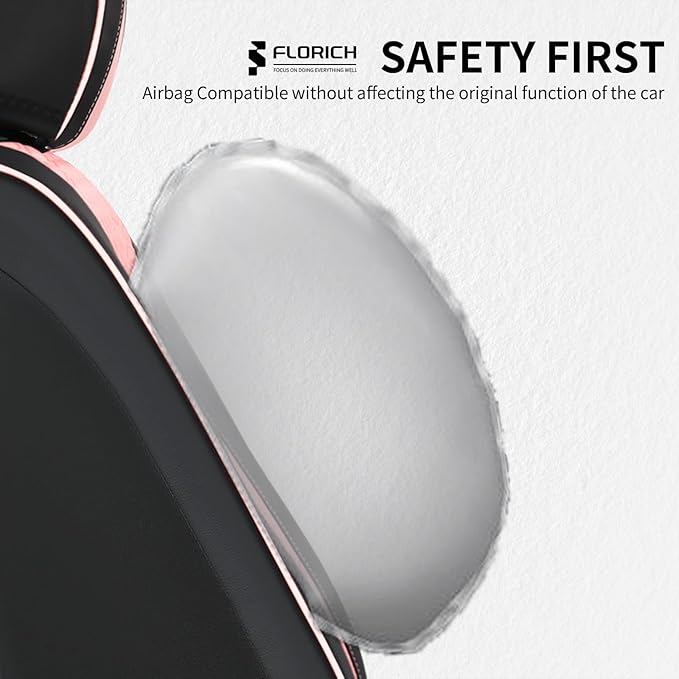 FLORICH Automotive Seat Covers Leather Pink Seat Covers for Cars Front Seats Waterproof Car Seat Cushion Interior Covers Protector Vehicle Seat Cover Universal Fit for Most Car Truck SUV, Black&Pink