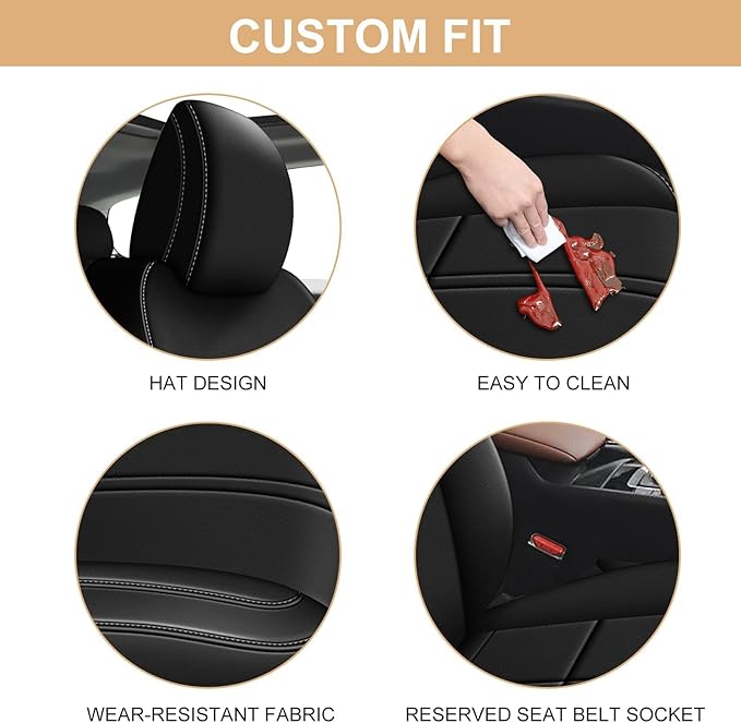 AOMSAZTO Custom Fit Seat Covers for Mazda CX50 2023 2024 2025 CX30 Car Seat Covers Full Set Black Faux Leather Compatible Airbag （New - CX50）