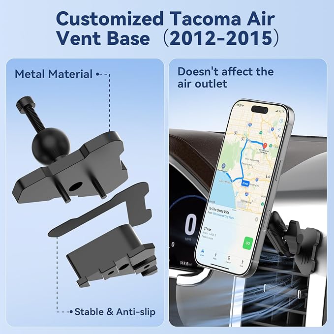 Kaishengyuan Car Vent Magnetic Phone Mount for Toyota Tacoma 2012 2013 2014 2015, Metal Cell Phone Holder 2nd Gen Tacoma Accessories Cradles Bracket Stand for All Smartphones