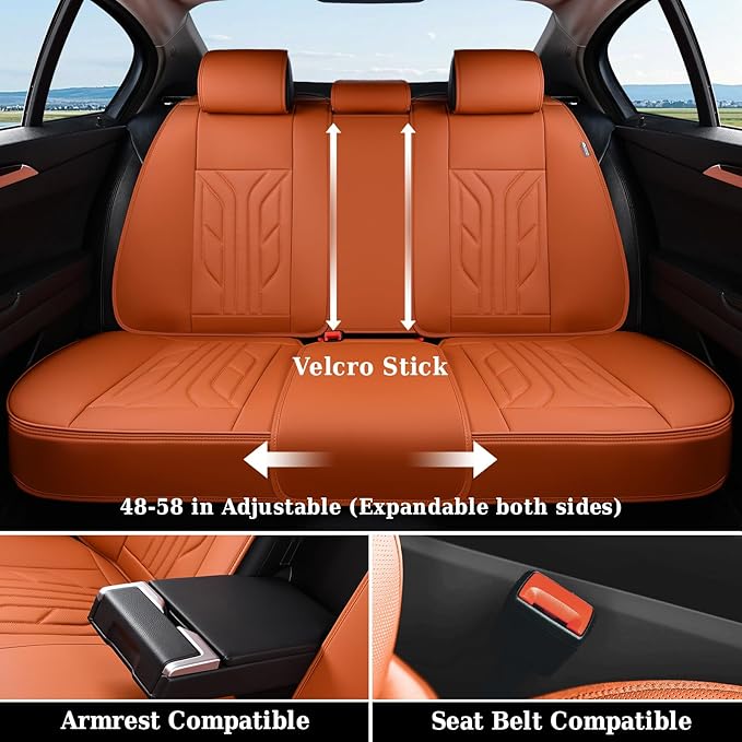 Coverado Car Seat Covers Full Set, Automotive Seat Covers Car Seat Protector Car Seat Cushion, Waterproof Leather Seat Covers for Cars, Universal Fit for Most Sedans SUV Pick-up Truck(Orange)