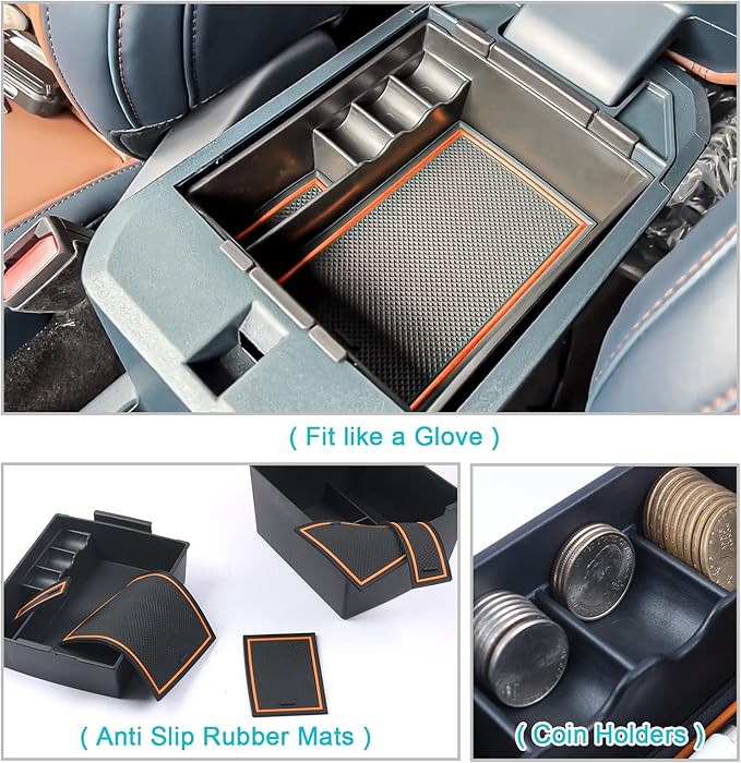 CDEFG for 2022-2026 Maverick Truck Center Console Organizer Tray 2022-2026 Maverick Armrest Trays Storage Box Coin Holder 2022-2025 2026 Maverick Truck Accessories, 2-Pack(Orange Trim)