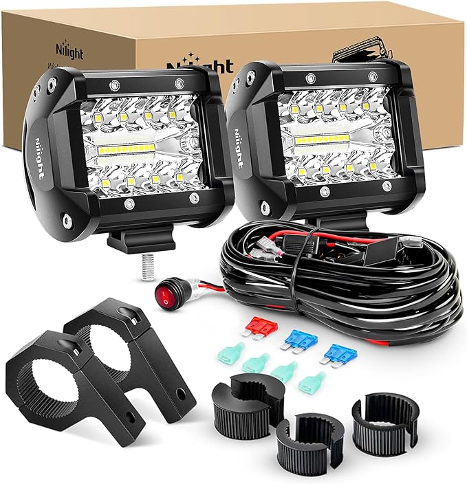 Nilight 2PC 4Inch Triple Row Led Light Pods 60W Flood Spot Combo 6000LM 2Pcs 6.5 Inch 120W Triple Row Light Bar Flood Spot Combo 12000LM Driving Boat Off Road Trucks Lights 2 Years Warranty (ZH042)