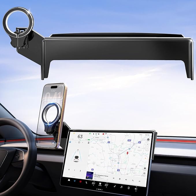 pop-tech Magnetic Car Mount for Tesla Model 3 Highland 2024 2025 & Model Y Juniper 2025 (Standard) 15.4-Inch Screen: for MagSafe Strong Magnets Cell Phone Holder for iPhone
