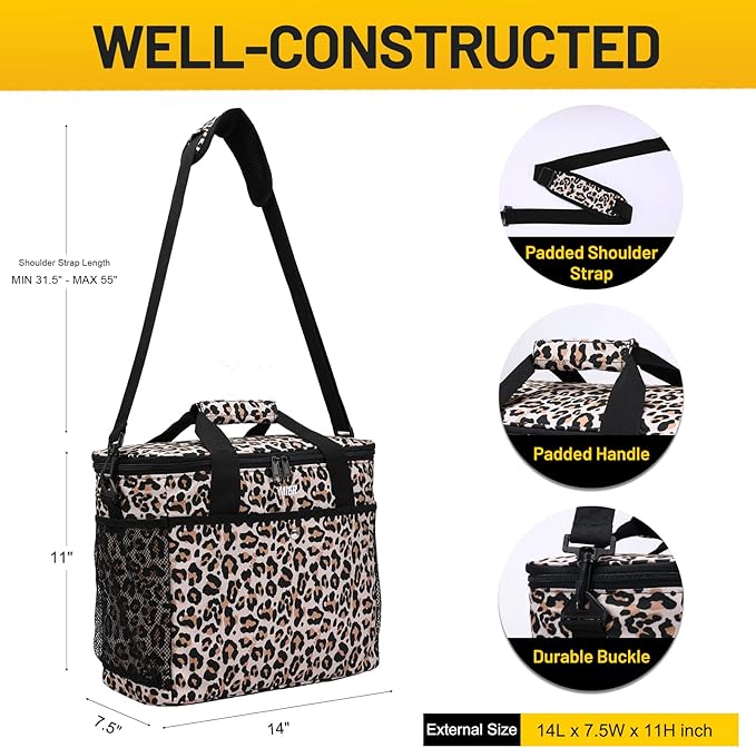 MIER 18L Large Soft Cooler Insulated Picnic Bag for Grocery, Camping, Car, Leopard