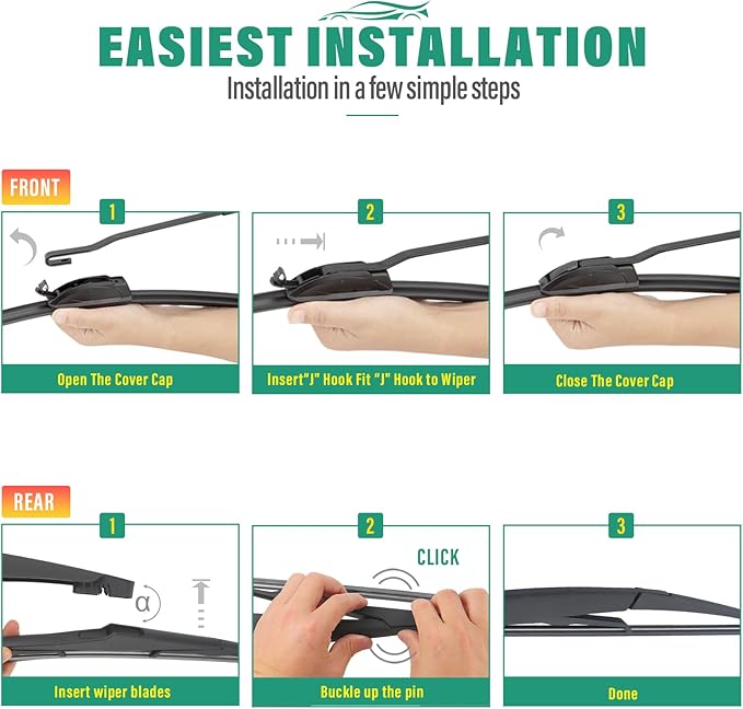 26" 16" 12" Windshield Wiper Blades Replacement for Nissan Kicks 2018 2019 2020 2021 2022 2023 2024 Premium All Weather Front Rear Wipers Set - OEM Quality (Pack of 3)