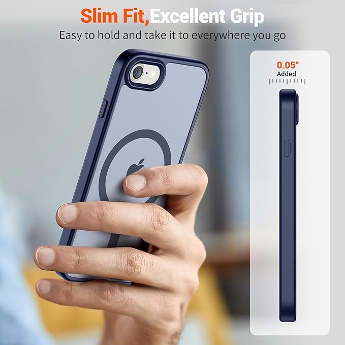SUPFINE Magnetic for iPhone SE Case 2022 (3rd)/2020 (2nd), iPhone 8 Case (Compatible with MagSafe) (Military Grade Drop Protection) Slim Translucent Matte Phone Case,Navy Blue