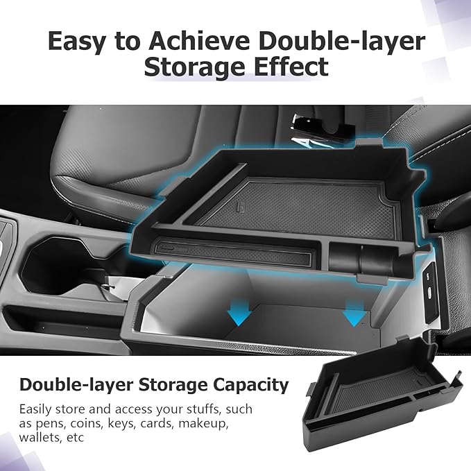 LUWU Center Console Organizer Compatible with 2020-2024 2025 2026 V olkswagen Jetta S/SE/SEL/Sport Accessories Armrest Console Secondary Storage Box Insert Tray ABS Material Black