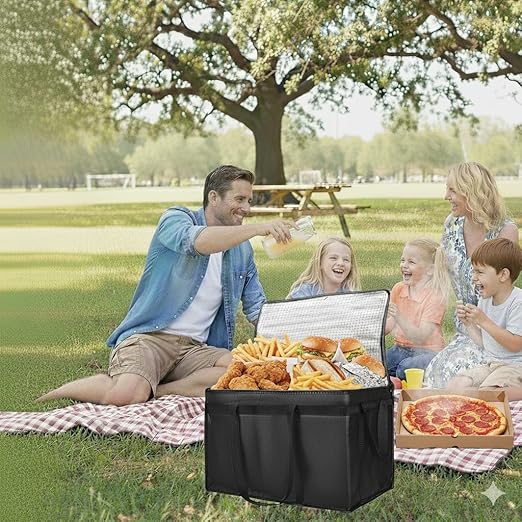 CIVJET Insulated Food Delivery Bag, XXXL Insulated Reusable Grocery Cooler/Hot Bags, Tote Bag for Shopping/Travel/Doordash, Catering Bag Doordash 22x14x13, Black, 1-Pack