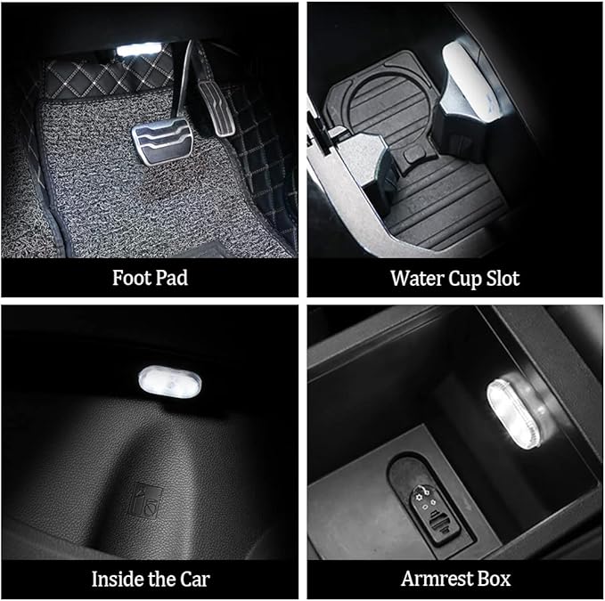 2 PCS Car Led Lights Interior,White Ambient Lighting Car Interior,USB Rechargeable Car Interior Reading Light,Portable Led Lights for Car