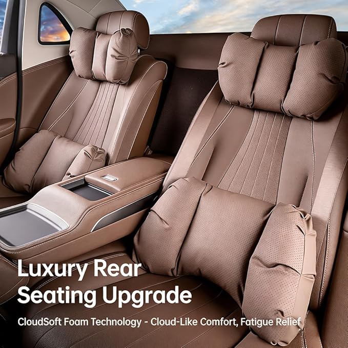 Car Neck Pillow & Lumbar Support for MINI F55 2025-2026 Ergonomic Breathable Mesh Auto Seat Back Cushion Headrest,Brown-Neck & Lumbar Set