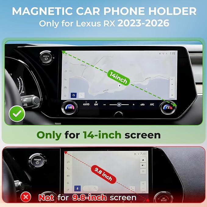 Car Phone Holder for Lexus RX RX350/RX350h/RX500h 2026 2025 2024 2023 (Only for 14-Inch Screen) 360° Rotation Magnetic Cell Phone Mount, Compatible with Magsafe, Does Not Affect Air Vent