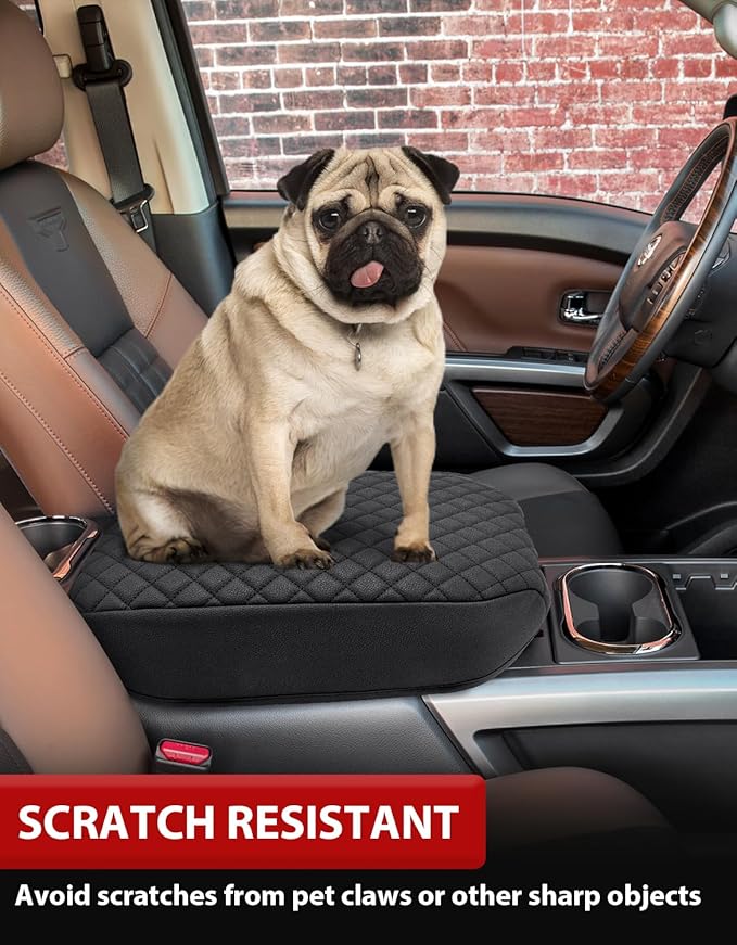 KBH Center Console Armrest Cover for Nissan Titan 2016-2024, Vinyl Leather Car Middle Console Lid Protector Arm Rest Cushion, Anti-Scratch, Black (ONLY for Bucket Seat Console)
