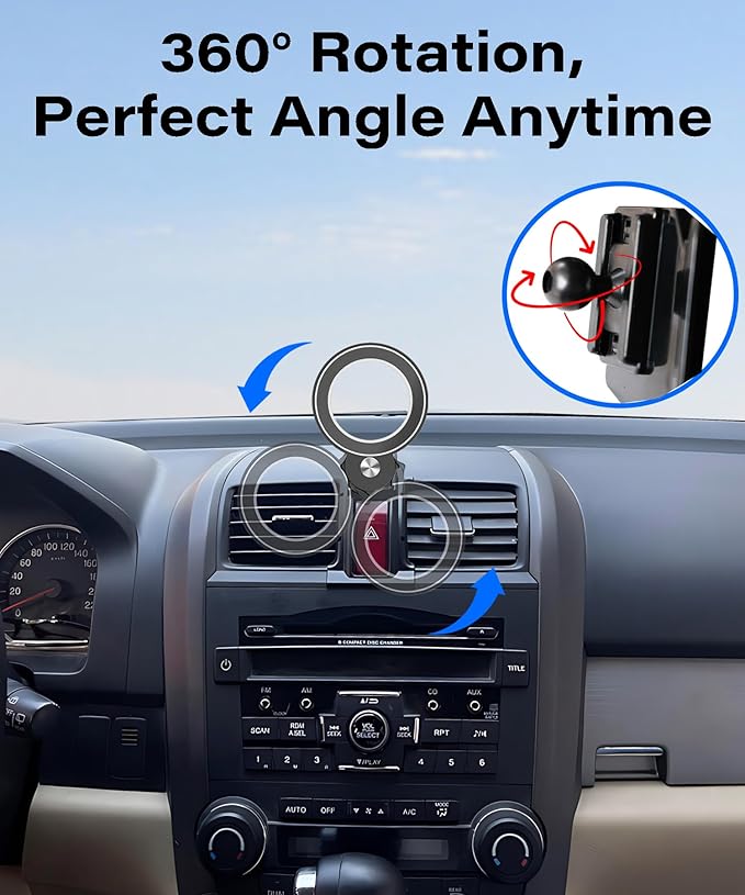 Car Phone Holder for Honda CR-V 2007-2011 CRV Accessories Compatible with MagSafe Hands-Free 360 Degree Rotation Adjustable Cell Phone Mount Does Not Affect Air Vent