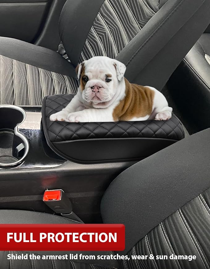 KBH Center Console Armrest Cover for Ford Fusion 2013 2014 2015 2016, Middle Console Lid Covering, Arm Rest Cushion Pad, Vinyl Leather Trim, Anti-Scratch, Black