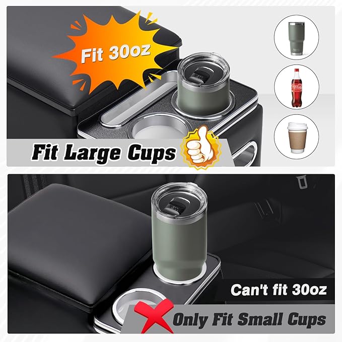 Upgraded Bench Seat Center Console with Extra Large Cup Holder & Phone Holder, Universal Center Console with USB Charging, Central Console for Bench Seat of Truck & Van & Car