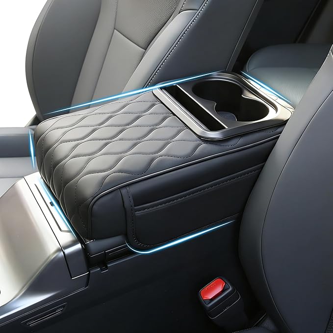 Upgraded Heightening Cup Holder Car Center Console Cover, Leather Car Armrest Cover Cushion with 2 Storage Bags,Car Armrest Storage Box Interior Accessories for Most Vehicles (Black)