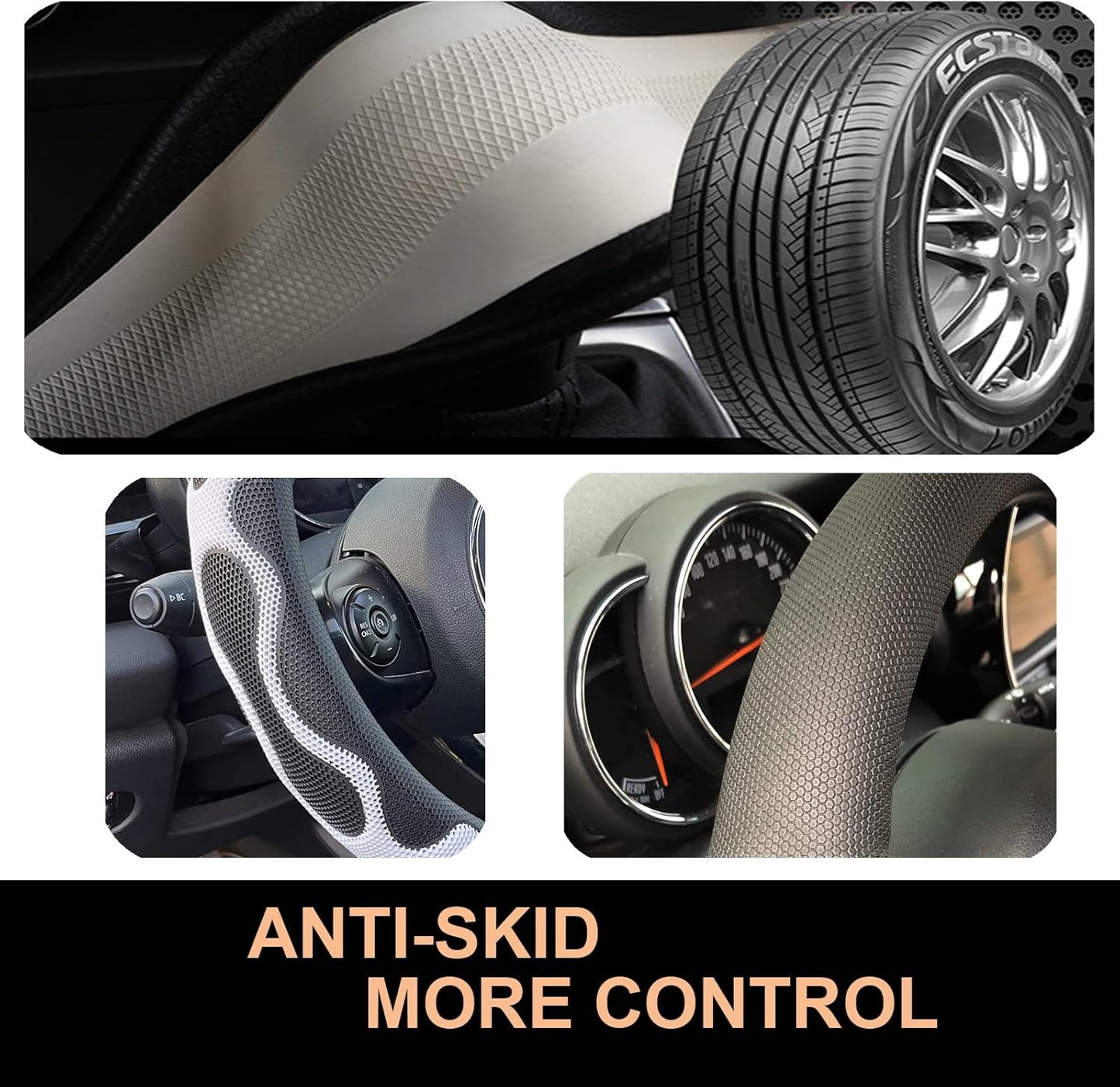 PINCTROT D Shaped Comfy Grip Steering Wheel Cover, Anti-Slip Design, Flat Bottom 14.5-15 Inch(Silicone White)