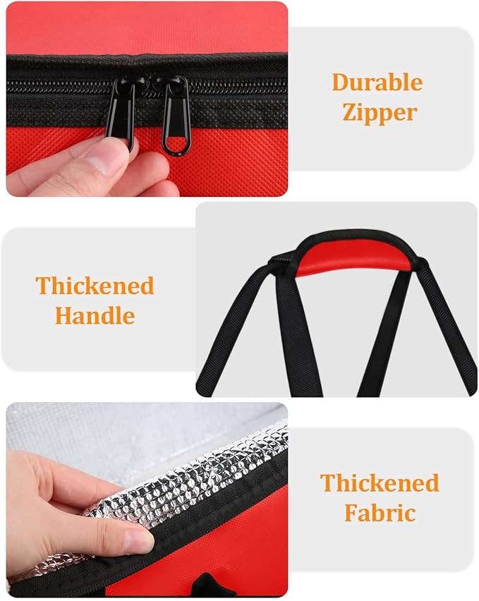 Bodaon Insulated Grocery Bags with 4 Cup Holders -Insulated Bags for Food Delivery with Zippered Top, Food Carrier for Catering, Pizza Bag and Cooler Bag for Takeout, Picnic, Shopping, Car Use