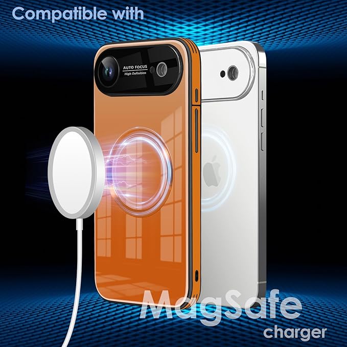 Guppy Compatible with iPhone Air Magnetic Case, with Full Camera Lens Protector [Compatible with MagSafe] Scratch Resistant Gradient Glass Back Cover Phone Case-Orange