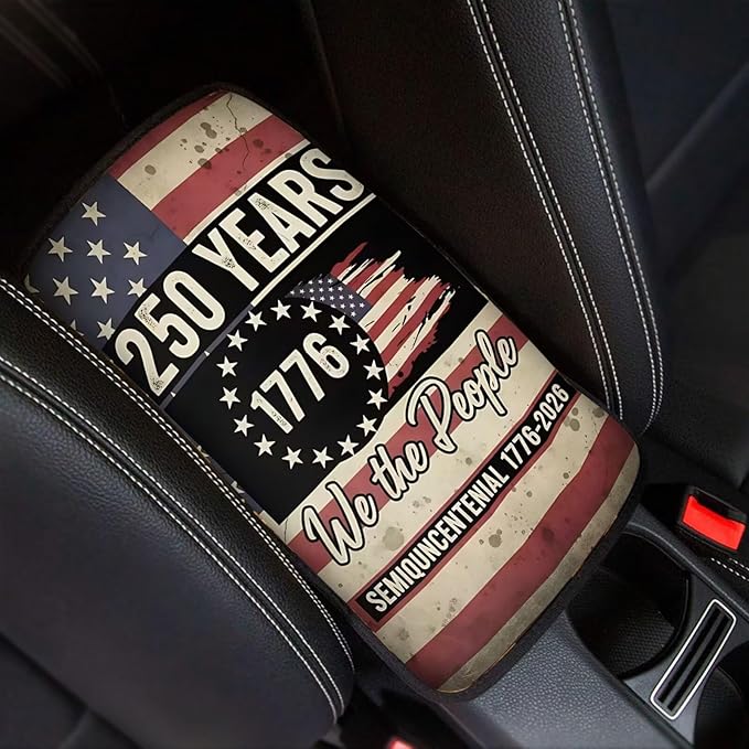 Dreaweet 250th Anniversary Car Center Console Cover We the People American Flag Print Armrest Cover Soft Scratch Proof Car Arm Rest Cover Pad Universal Console Covers for SUV Trucks Cars