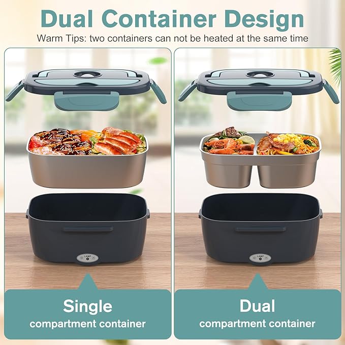 Electric Lunch Box Food Heater, 3 in 1 Ultra Quick Heated Lunch Boxes for Adults, 12V/24V/110V Portable Food Warmer for Car/Truck/Office With Fork Spoon and Insulated Carry Bag