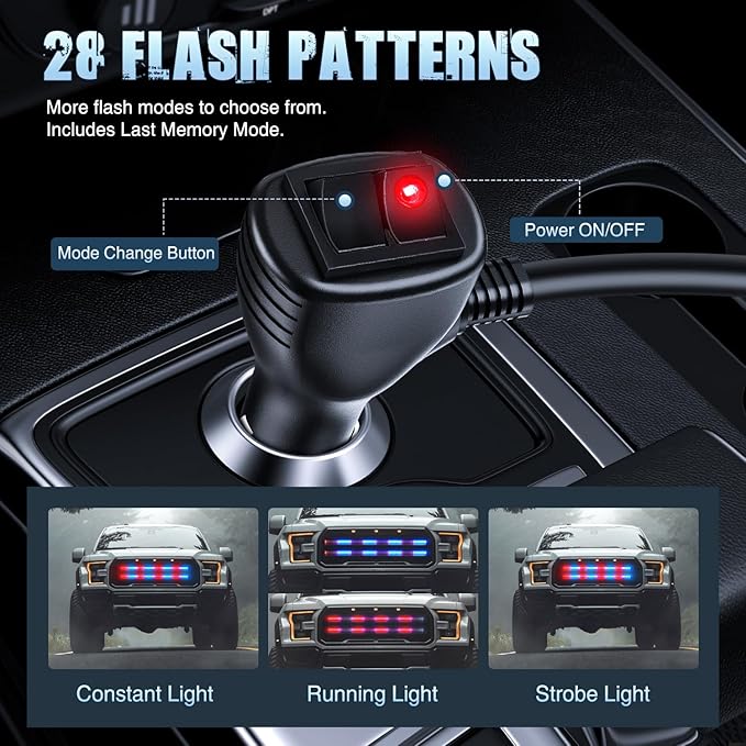 Nilight 2PCS 24 inch Truck Grille Strobe Lights Strip 384 LED Emergency Light Red Blue Flexible Side Flashing Warning Caution Safety Waterproof Lighting Kit for Trucks Tow Plow Construction Vehicles