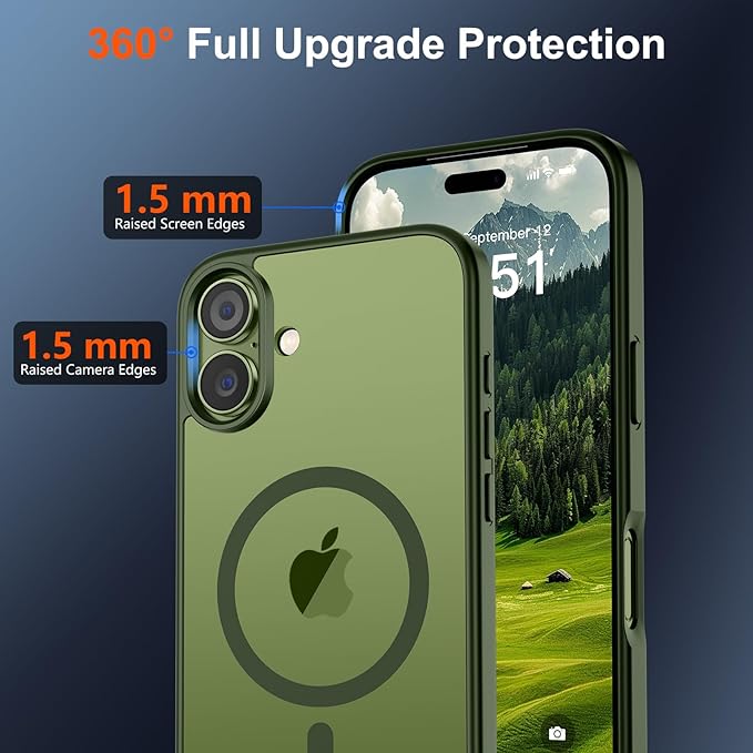 SUPFINE Magnetic for iPhone 17 Case (Compatible with MagSafe)(Military Grade Drop Protection) Translucent Matte Shockproof with Anti-Fingerprint Phone Cover,Cangling Green